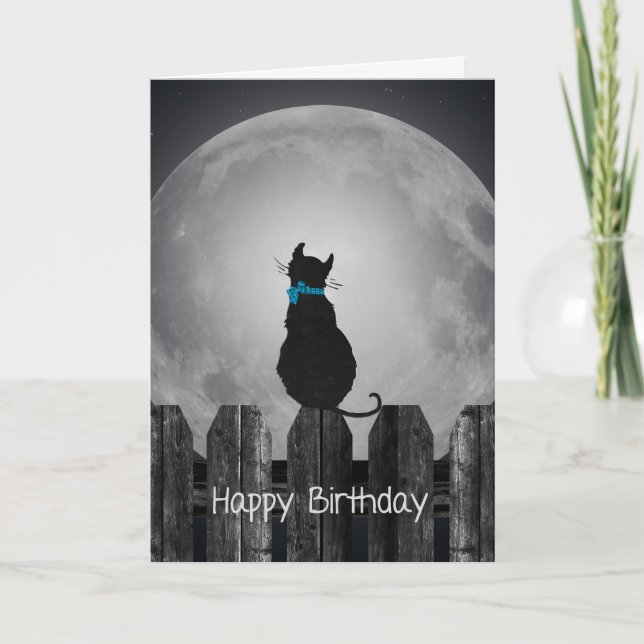 Tarjeta gato del cumpleaños en claro de luna (Anverso)