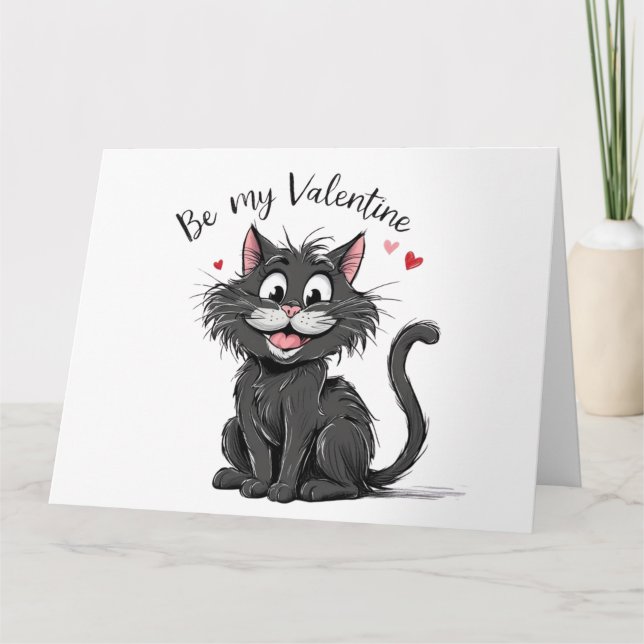 Tarjeta Gato del Día de San Valentín negro (Anverso)