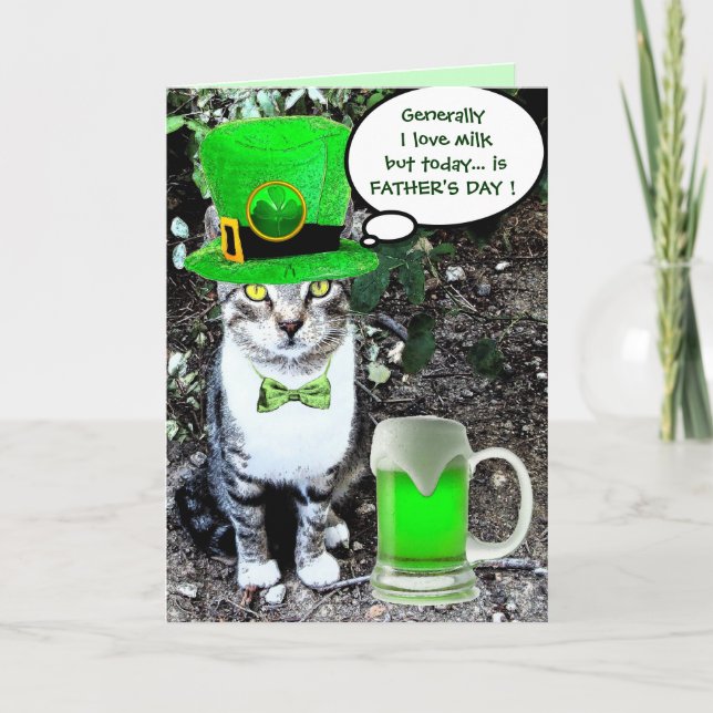 TARJETA GATO DEL DÍA DEL PADRE CON CERVEZA IRLANDESA VERDE (Anverso)
