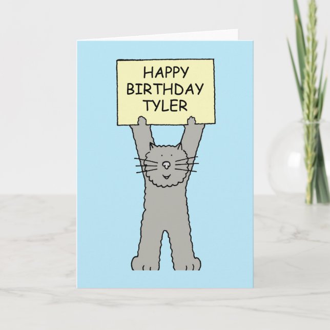 Tarjeta Gato del dibujo animado de Tyler del feliz (Anverso)