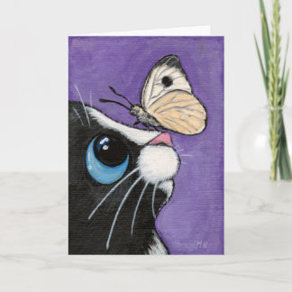 Tarjeta Gato del smoking y pintura blanca de la mariposa
