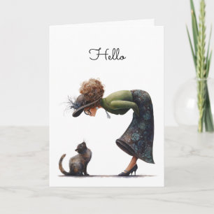 Tarjeta Gato delicioso y lindo y saludo de Lady Hello