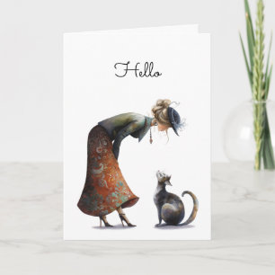 Tarjeta Gato delicioso y lindo y saludo de Lady Hello