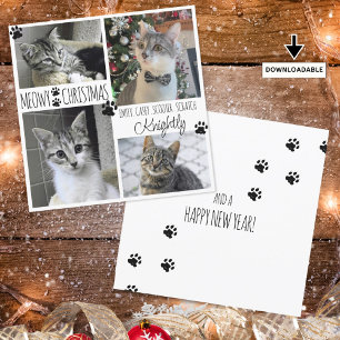 Tarjeta Gato Divertido 4 Foto Huellas de Garra NAVIDAD MEO