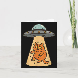Tarjeta Gato Divertido Abducción Alien Ovni Naves Espacial