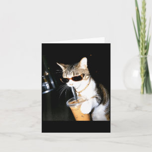 Tarjeta Gato Divertido Bebiendo Café Helado Humor Meme Gat