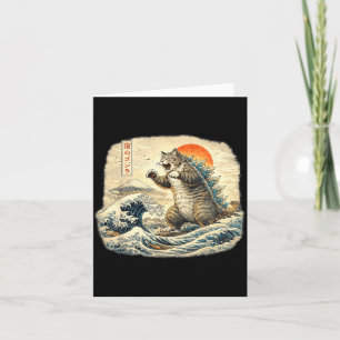 Tarjeta Gato Divertido Catzilla Arte Japonés para Hombres 