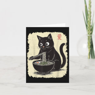 Tarjeta Gato Divertido Comiendo Ramen Japonés Kawaii Anime