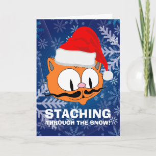Tarjeta Gato divertido con bigote de dibujos animados Navi