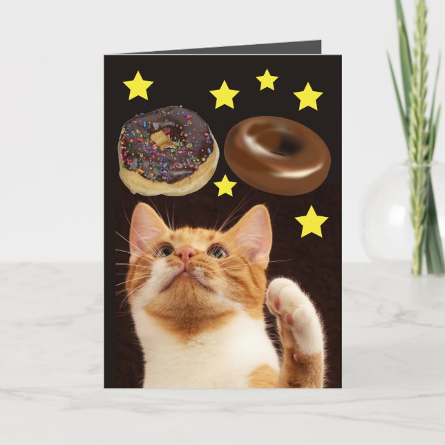 TARJETA GATO DIVERTIDO DE CUMPLEAÑOS GATO ESPACIAL CON DON (Anverso)
