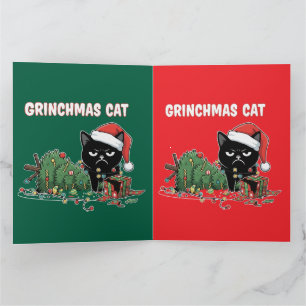 Tarjeta Gato Divertido de Grinchmas   Navidad de Gato Negr