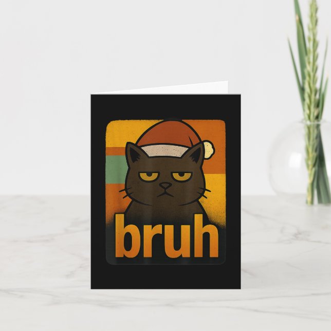 Tarjeta Gato divertido de Navidad Bruh Meme Cool (Anverso)