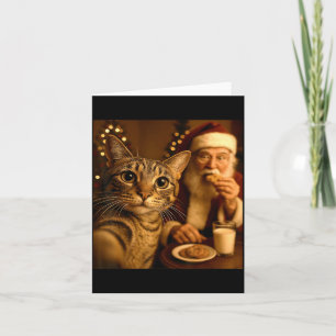 Tarjeta Gato divertido de Navidad selfie con Santa Claus m