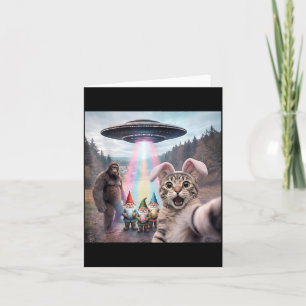 Tarjeta Gato divertido de Pascua selfie con Bigfoot OVNI P
