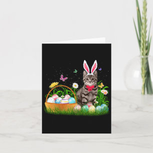 Tarjeta Gato Divertido Día de Pascua Conejo Huevos