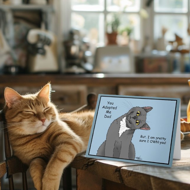 Tarjeta Gato Divertido Día del Padre Gato Gris Azul (Subido por el creador)