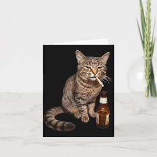 Tarjeta Gato divertido fumando bebiendo cerveza meme estúp