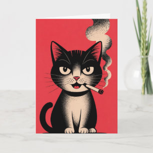 Tarjeta Gato Divertido Fumando Cigarrillo Saludo Sarcástic