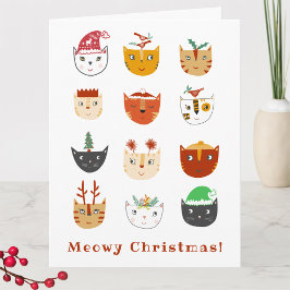 Tarjeta Gato Divertido Navidad Festivo Meowy