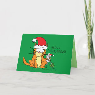 Tarjeta Gato Divertido Navidad Ratón Adorable