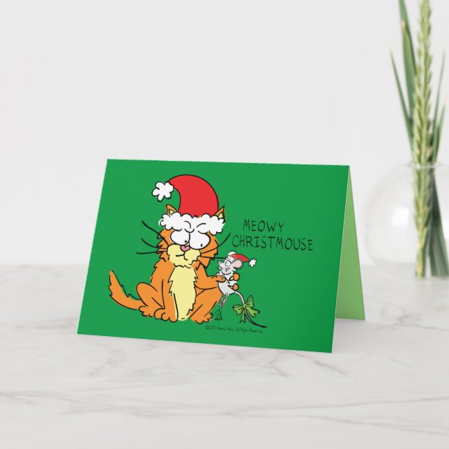 Tarjeta Gato Divertido Navidad Ratón Lindo (Anverso)