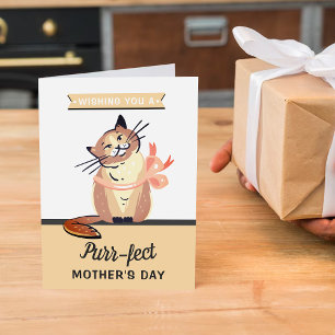 Tarjeta Gato Divertido "Purr-fecto" Día de la Madre