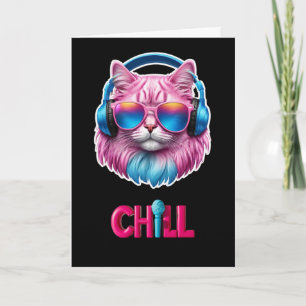Tarjeta Gato divertido rosa y turquesa Jammin'