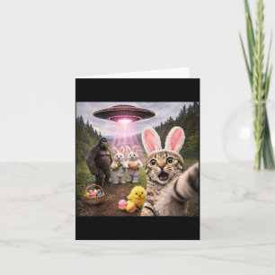 Tarjeta Gato divertido selfie día de Pascua con conejo Big