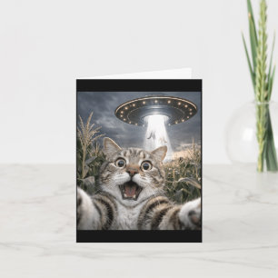 Tarjeta Gato divertido selfie ovni alien animal meme para
