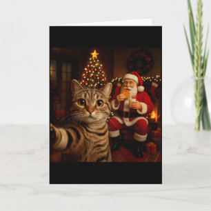 Tarjeta Gato Divertido Selfie Santa Claus Comiendo Galleta