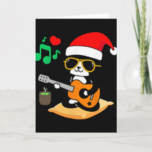 Tarjeta Gato Divertido Tocando Guitarra Gafas Gato Gorro D