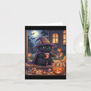 Tarjeta Gato Divertido Y Ratón Lindo Calabaza De Halloween
