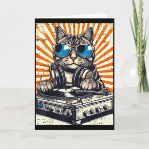Tarjeta Gato Dj Auricular Tornamesa Música Vintage Edm Hom
