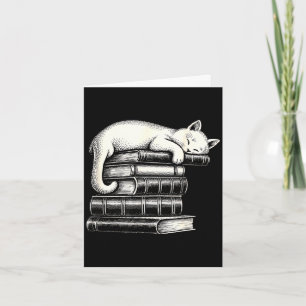 Tarjeta Gato dormido y libros lindo adorable acogedor lect