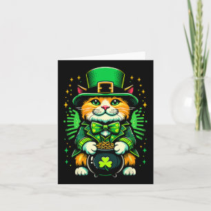 Tarjeta Gato duende del día de San Patricio Gato trébol de