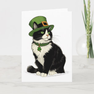 Tarjeta Gato duende del día de San Patricio trébol de gato
