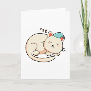 Tarjeta Gato durmiendo con gorro de dormir