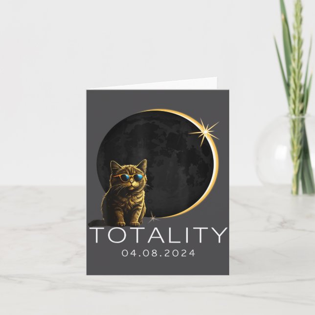 Tarjeta Gato Eclipse Solar Total 2024 Totalidad Divertido  (Anverso)