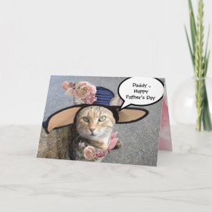 TARJETA GATO ELEGANTE CON SOMBRERO DE DIVA, ROSAS ROSADAS 