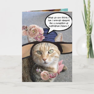 TARJETA GATO ELEGANTE CON SOMBRERO GRANDE DE DIVA, ROSAS R