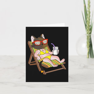 Tarjeta Gato En Bikini En Silla De Playa Bebiendo