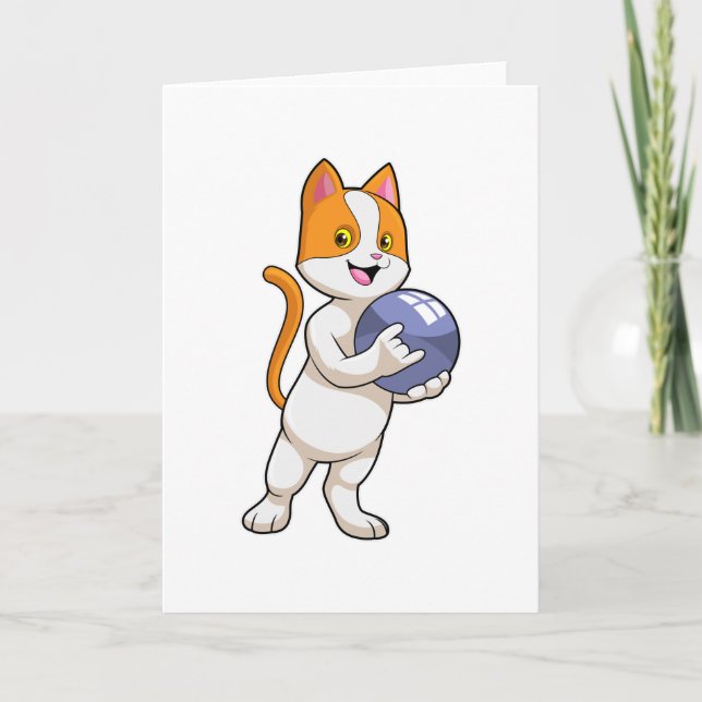 Tarjeta Gato en bolera con bola de bolos (Anverso)