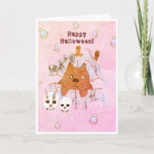 Tarjeta Gato en Calabaza Caramelo de Maíz Cráneo Niños Hal