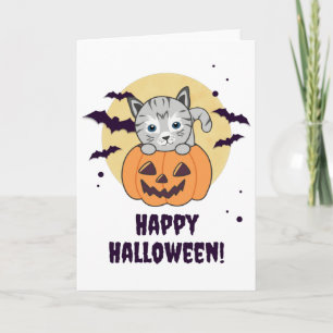 Tarjeta Gato En Calabaza Gatos Dulces Feliz Halloween