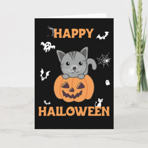 Tarjeta Gato En Calabaza Gatos Dulces Feliz Halloween
