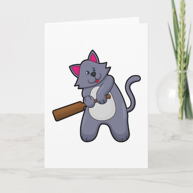 Tarjeta Gato en críquet con bate de críquet (Anverso)