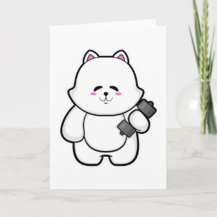 Tarjeta Gato en forma con mancuerna