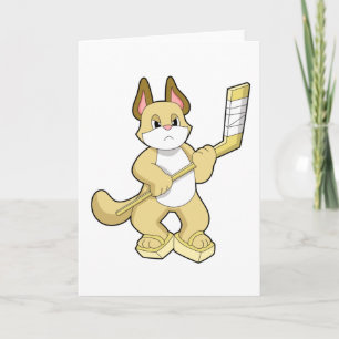 Tarjeta Gato en hockey sobre hielo con palo de hockey sobr