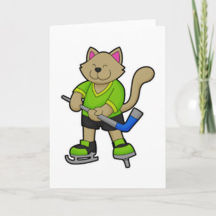 Tarjeta Gato en hockey sobre hielo con palo de hockey sobr