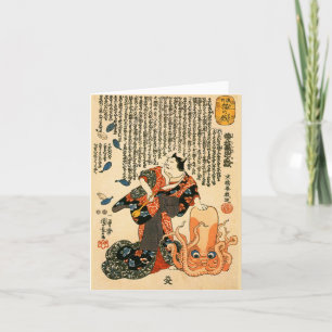 Tarjeta Gato en Kimono, Bella Artes japonés del pulpo Kuni